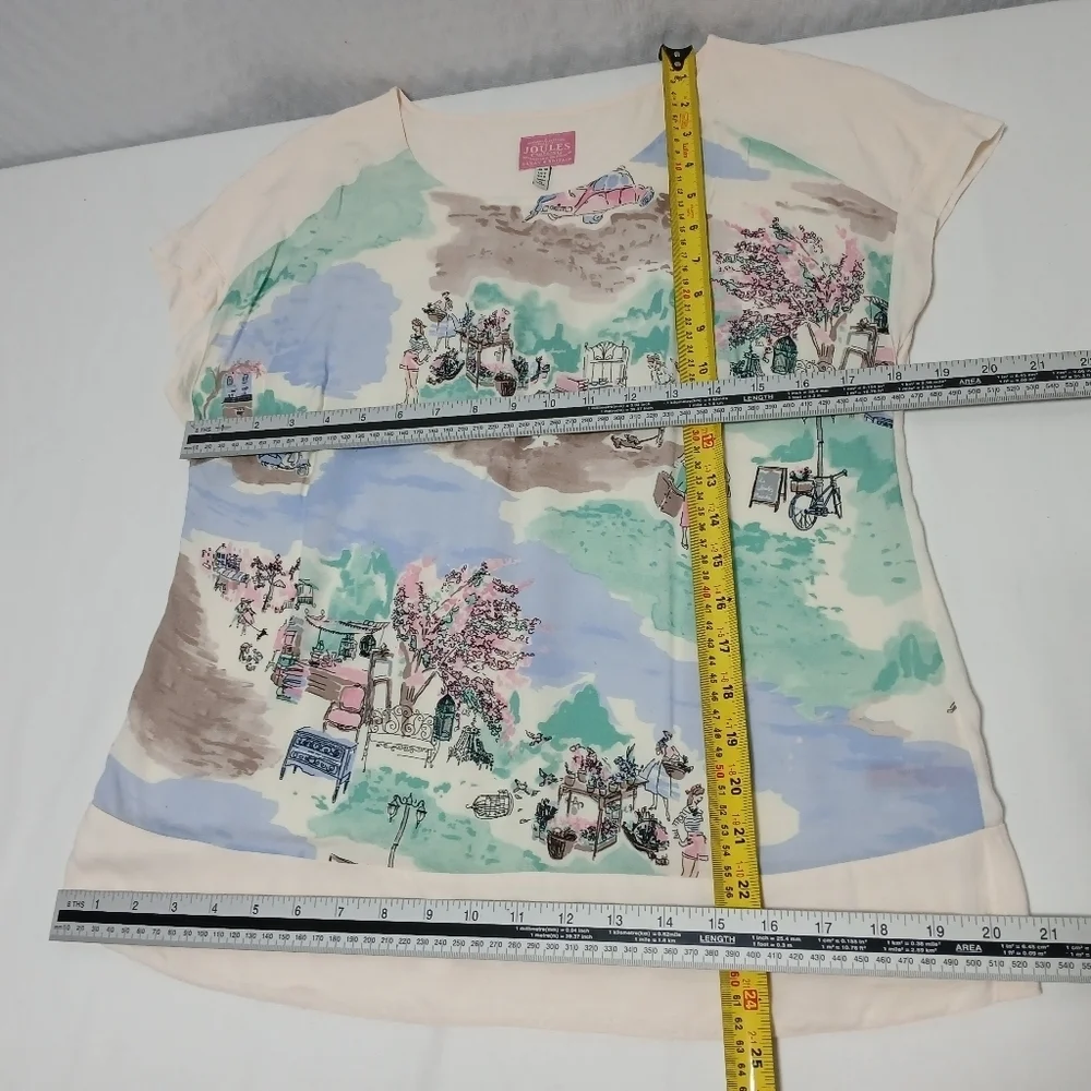 Joules Great Britian Viscose Short Sleeve Shopping Print Blouse. Size 6 - Picture 3 of 7